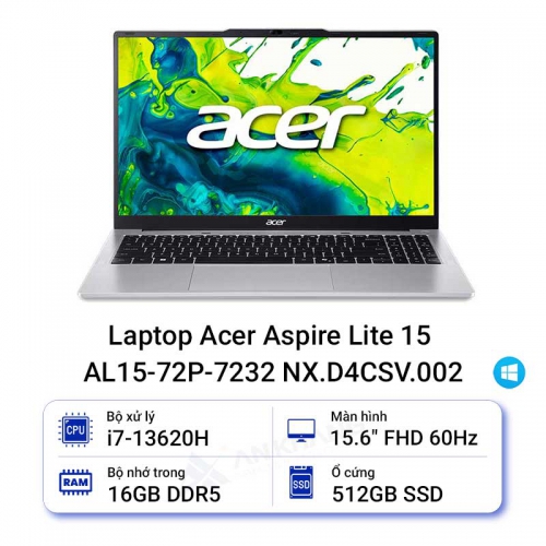 Laptop Acer Aspire Lite 15 AL15-72P-7232 i7-13620H/16GB/512GB/15.6