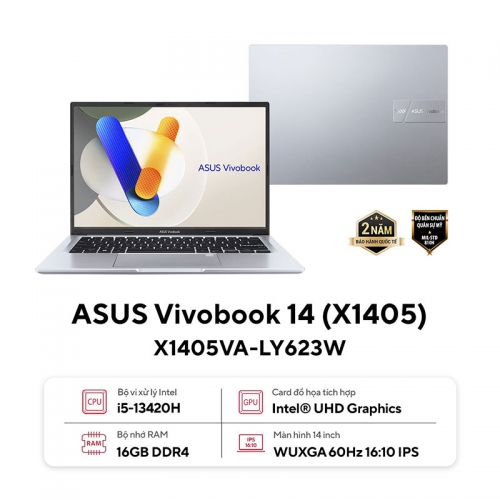 Laptop Asus Vivobook 14 X1405VA-LY623W (Core i5-13420H | 16GB | 512GB | Intel UHD Graphics | 14 inch WUXGA | Win 11 | Bạc)