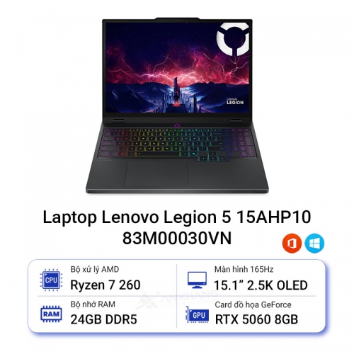 Laptop Lenovo Legion 5 15AHP10 83M00030VN (Ryzen 7 260 | 24GB | 1TB | RTX 5060 | 15.1inch WQXGA | Win 11| Đen)