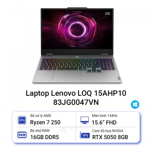 Laptop Lenovo LOQ 15AHP10 83JG0047VN (Ryzen 7 250 | 16GB | 512GB | RTX 5050 | 15.6 inch FHD 144Hz | Win 11 | Xám)