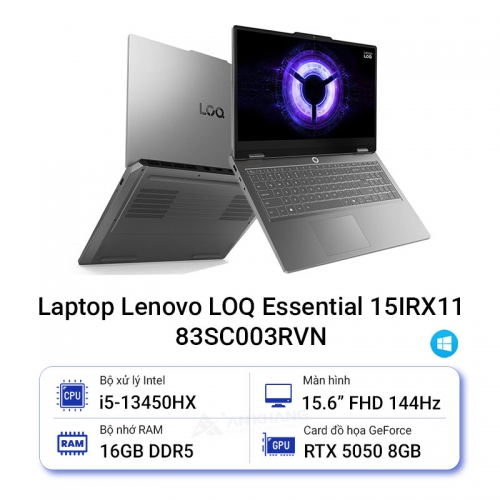 Laptop Lenovo LOQ Essential 15IRX11 83SC003RVN (Core i5-13450HX | 16GB | 512GB | RTX 5050 | 15.6 inch FHD 144Hz | Win 11 | Xám)